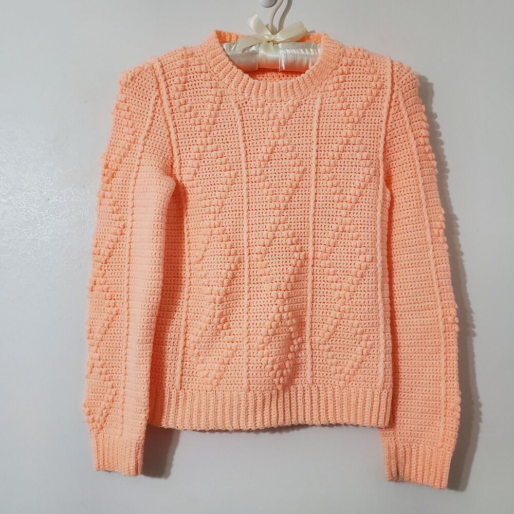 Vintage 1980s Hand Crocheted Girls Sweater Peach